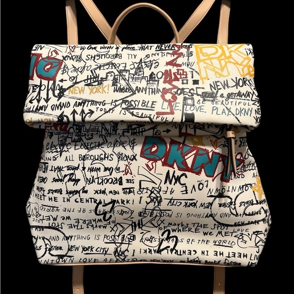 DKNY Urban Graffiti Backpack - Cream and Black